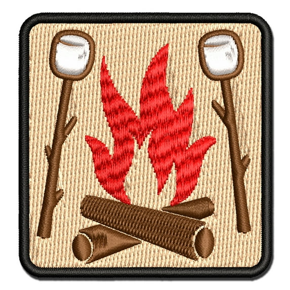 Roasting Marshmallows S'mores Camping Hiking Applique Multi-Color Embroidered Iron-On Patch - 3.5 Inch Large