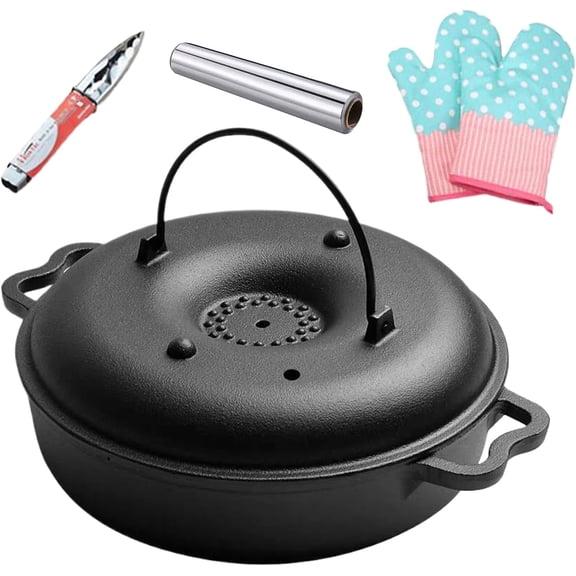 Roasting Pan With Lid Rust-Resistant Finish 30.5x25x10cm Iron Sweet Potato Roaster Oven Roasting Pan Multi-Use For Home Kitchen Sweet Potato Corn BBQ Vegetables Meals