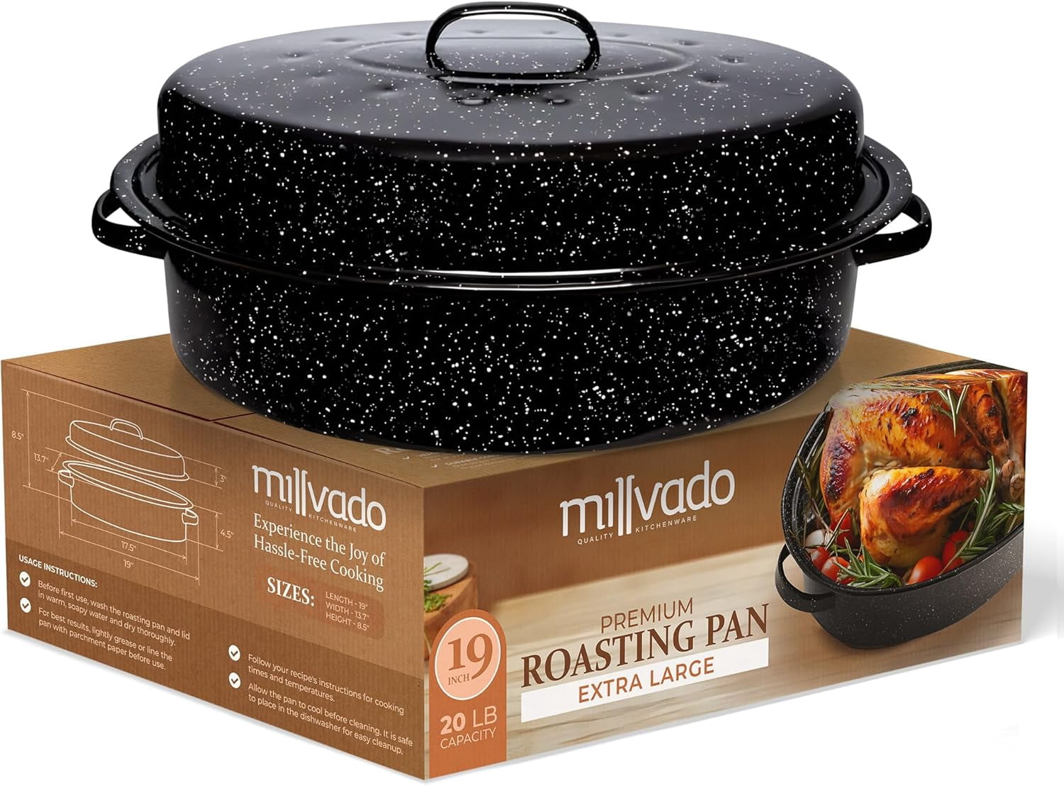 Roasting Pan With Lid, Thanksgiving Turkey Roaster Pan, Extra Large 20 ...