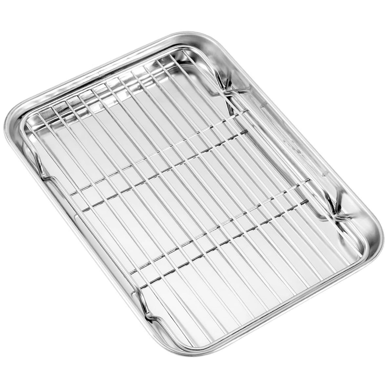 Roasting Pan with Rack - Baking Sheet + Baking Rack,Stainless Steel Cookie Sheets for Baking, Toaster Oven Tray Pans,Rust & Warp Resistant & Nonstick Dishwasher Safe - Size 14 x 10.6 x 0.8 inch