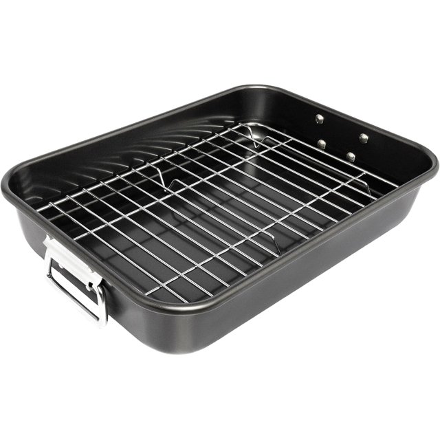 Roasting Pan with Rack and Handles 15 Inch Carbon Steel Roaster Pan