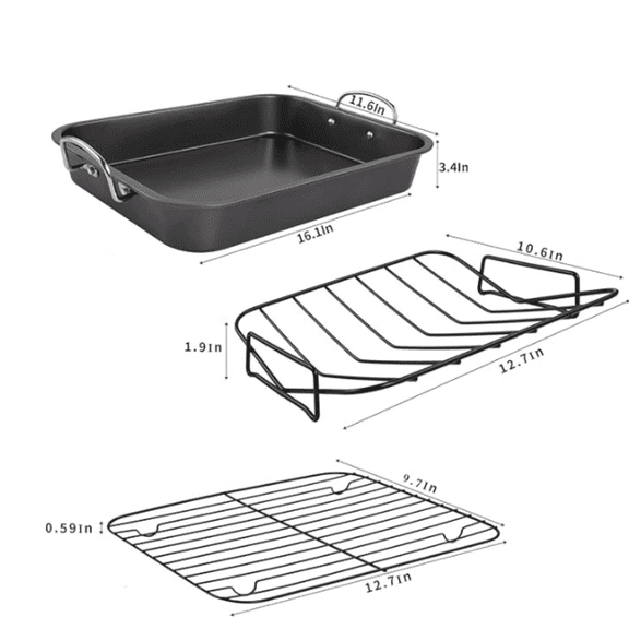 Roasting Pan, Roaster with Rack - 16 Inch Rectangular Grill Suitable for Turkey, Roast Chicken, Ham, Dishwasher Safe