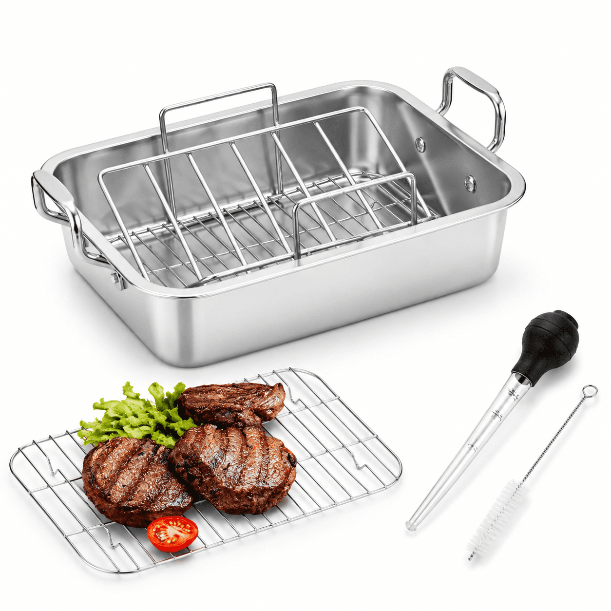 Roasting Pan With Baking Rack 15 Inch Stainless Steel Turkey Roaster ...