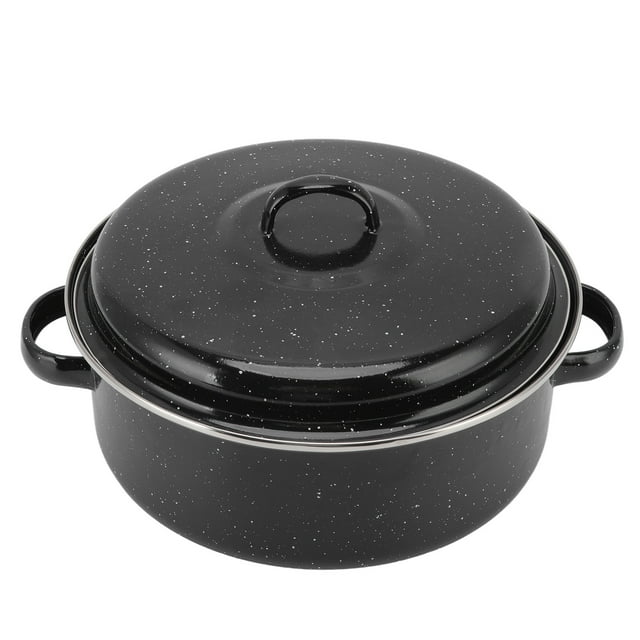 Roasting Pan With Lid, Non Stick Roasting Pan Black Enamel Speckled