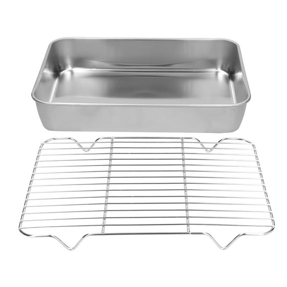 Roasting Pan and Rack Set Stainless Steel Easy Clean Rectangular Roaster with Rack for Cooking Baking (26.5*20.5*5CM)