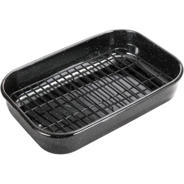 Martha Stewart Thayer 16" Enamel Roaster Pan With Stainless Steel Rack - Martha Blue Roasting Pan For Turkey & Meats