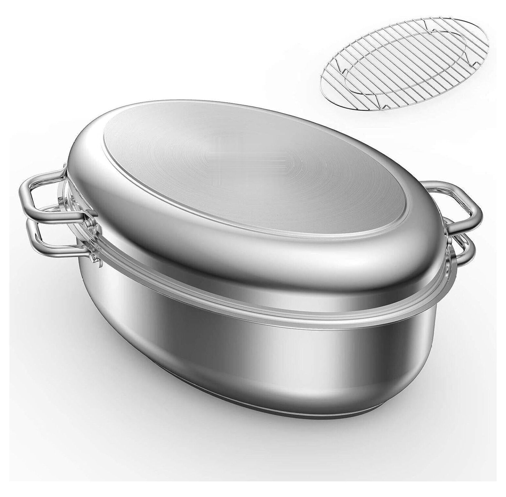 Roasting Pan with Rack and Lid 12 Quart 18/10 Stainless