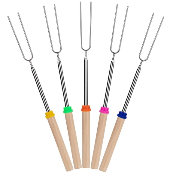 Roasting Sticks, 5Pcs, 32”, Extendable Stainless Steel Campfire Smores Sticks, Hot Dog Sticks for Campfire, Roasting Sticks for Fire Pit, Smores Skewers