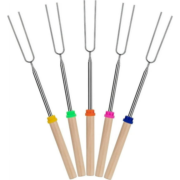 Roasting Sticks, 5Pcs, 32”, Extendable Stainless Steel Campfire Smores Sticks, Hot Dog Sticks for Campfire, Roasting Sticks for Fire Pit, Smores Skewers
