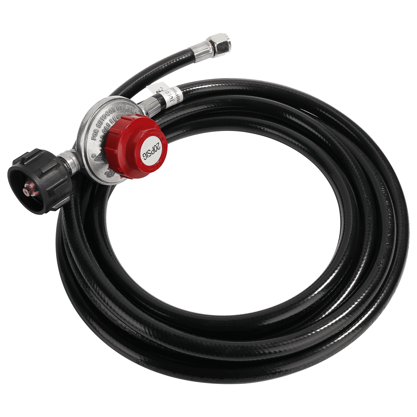 12 ft Black Rubber Propane Regulator Hose with Brass Fittings
