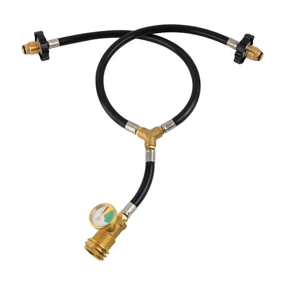 Roastove, POL & QCC Y Splitter Hose Gas Line Connector with Gauge