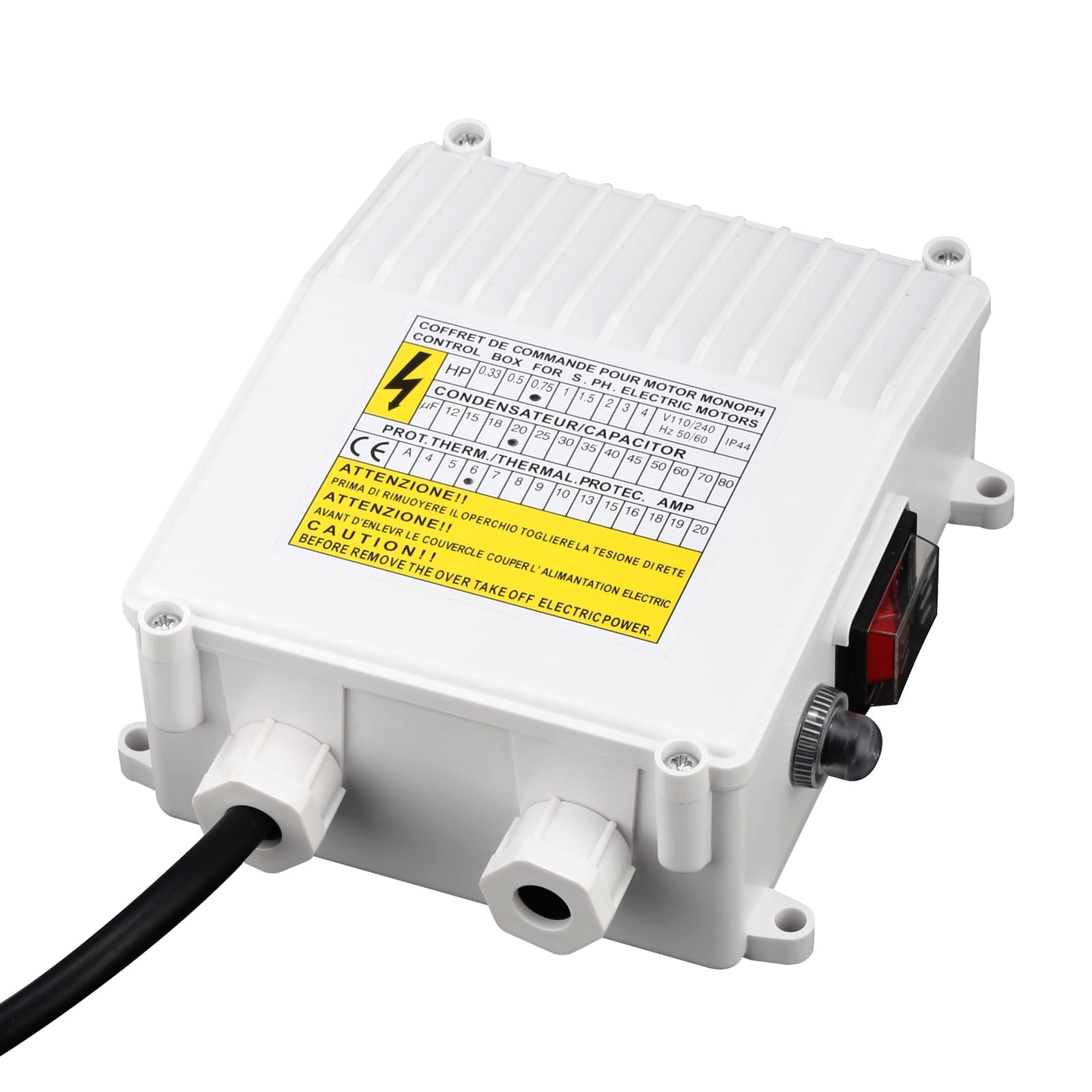 Thermal Protection Switch WALFRONT Pump Control Box – 370W Submersible Deep Well Pump Controller, 20uf Capacitor, 5A Thermal Protection (110V US Plug