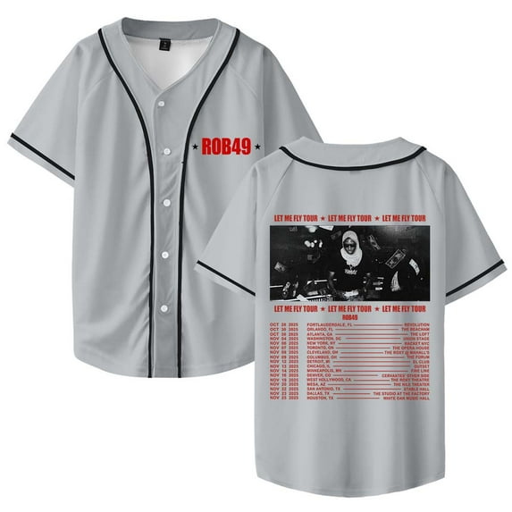 Rob49 Let Me Fly Tour 2025 Merch Baseball Jersey Shirt V-Neck Women Men Short Sleeve Streetwear Clothes