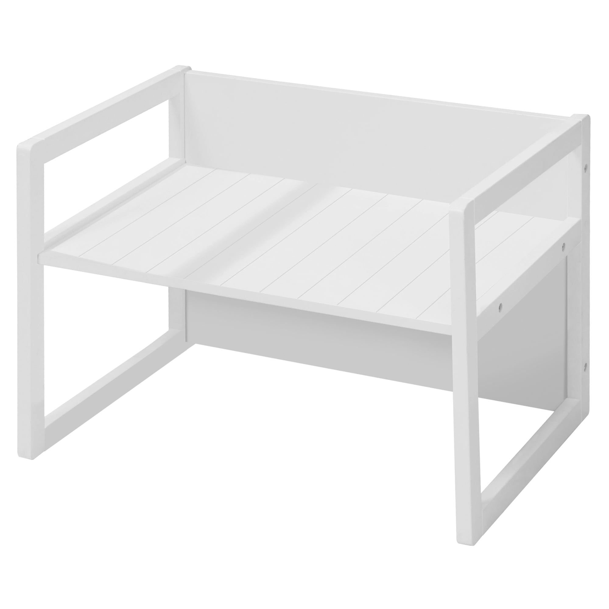 Roba: Country-Farmhouse Bench in White Wood W/ Adjustable Seat Height, Converts into Table, Toddler & Kids Ages 2+