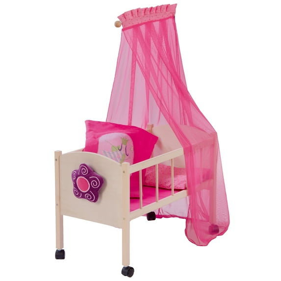 Roba Doll Canopy Bed: Happy Fee - Pink - Includes a Canopy, Blanket & Pillow, Perfect for Taking Care of Your Favorite Baby, Ages 3+