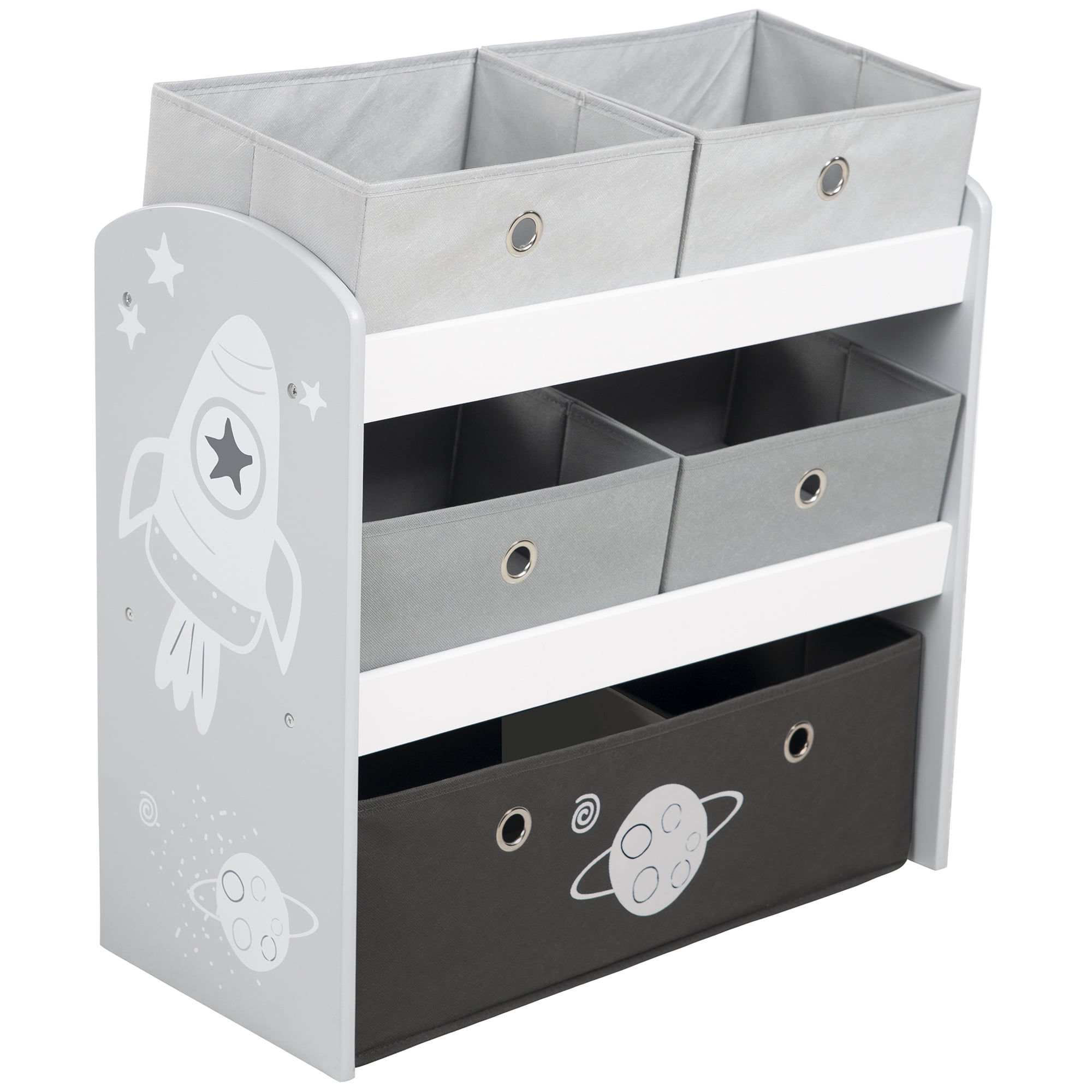 Roba Play Shelf Grey Space Children's Multi-Bin Toy Organizer with 5 Fabric Boxes, Boys & Girls