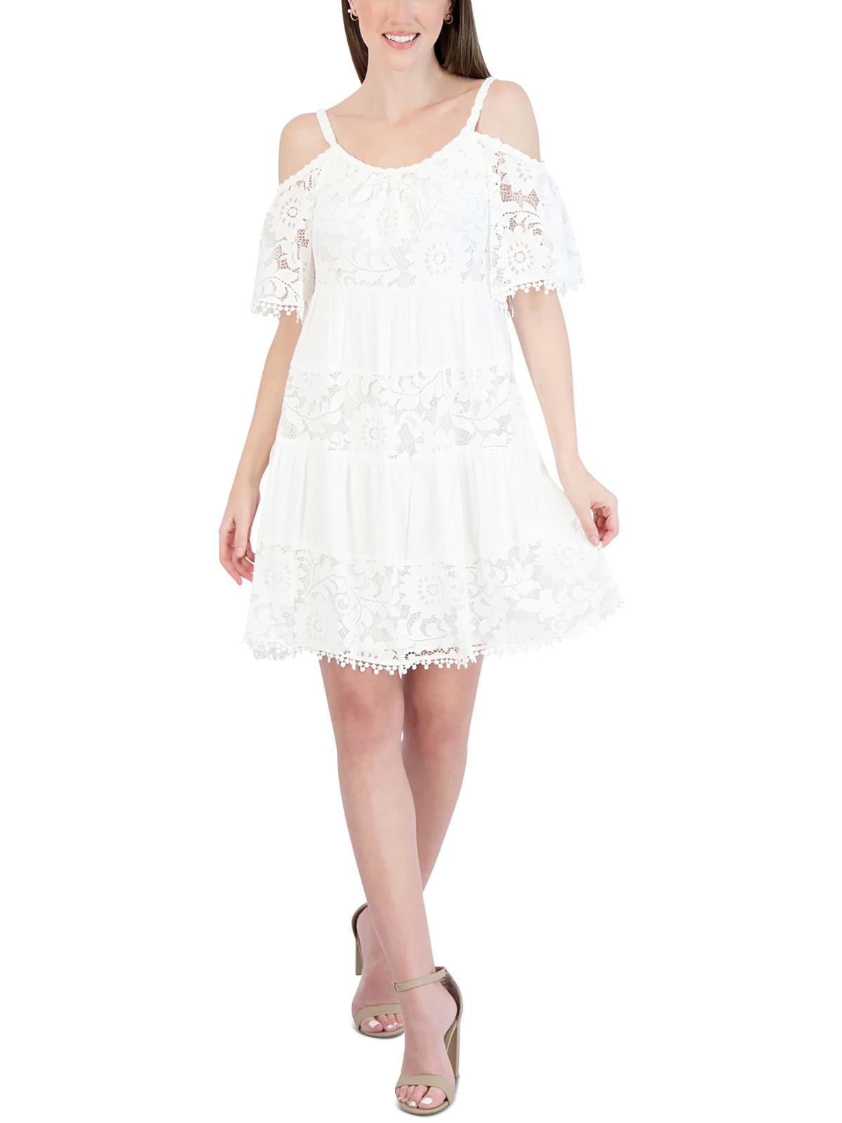Robbie Bee Women s Petite Ivory Cold Shoulder Gauze Lace Shift