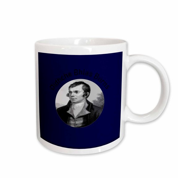 3drose, Robbie Burns - Oidhche Bhlas Burns Gaelic Text in Grey on Blue, 15oz Mug