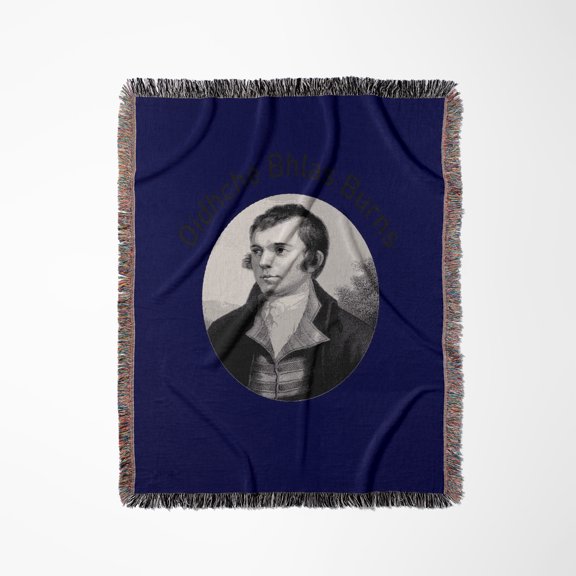 Robbie Burns - Oidhche Bhlas Burns Gaelic Text In Grey On Blue, Woven Blanket