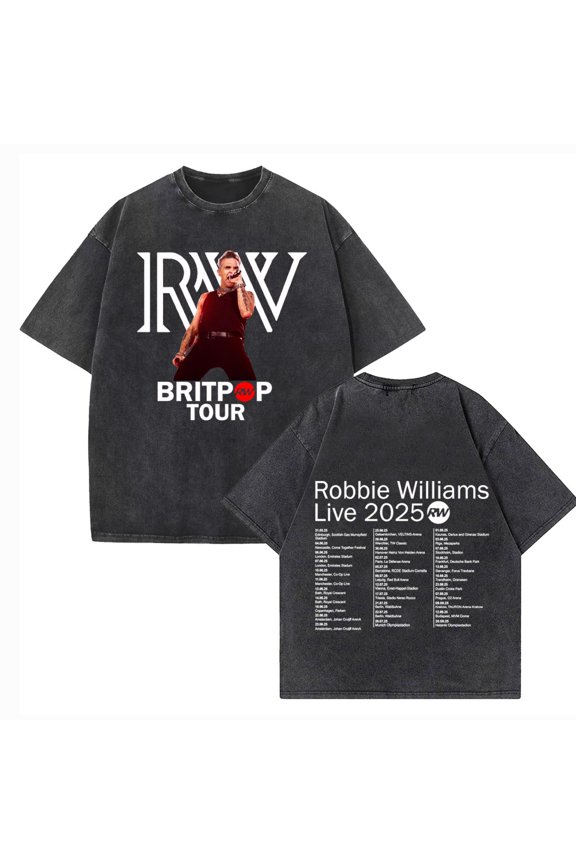 Robbie Williams Inspired 2025 UK Tour Vintage Cotton T-Shirt - Unisex Oversized O-Neck Summer