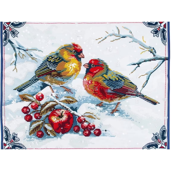 Robbin Birds on Holly Berry Snow Scene DIY 11CT Stamped Cross Stitch Kits for Beginners Easy Needlepoint Embroidery Counted Cross Stitch Art Craft for Wall Decoration 20x28inch(3)
