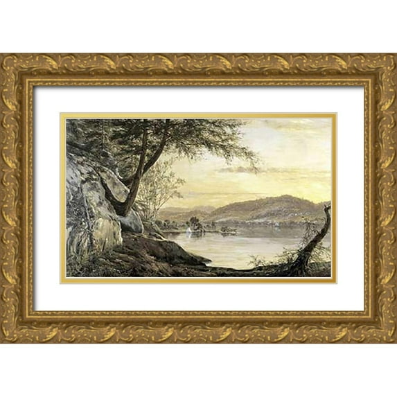 Robbins, Horace Wolcott 18x12 Gold Ornate Wood Framed with Double Matting Museum Art Print Titled - Sunset on the Lake