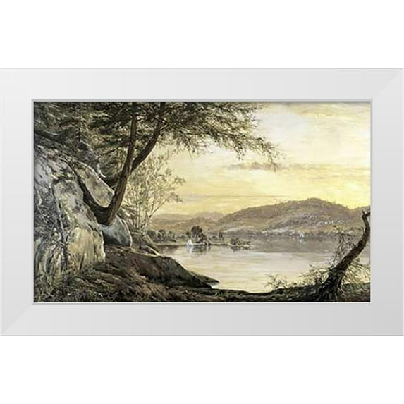 Robbins, Horace Wolcott 32x21 White Modern Wood Framed Museum Art Print Titled - Sunset on the Lake