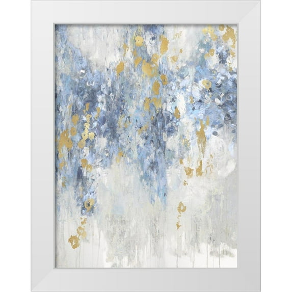 Robbins, Nikki 25x32 White Modern Wood Framed Museum Art Print Titled - Cascade Blue with Gold