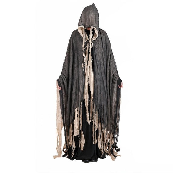 Robe Distressed Fringe, Halloween Costume, Ghost Cloak, Tattered Grim Reaper, Tattered Grim Reaper Cloak Hooded Gauze Robe Distressed Fringe Halloween Costume for Spooky Season