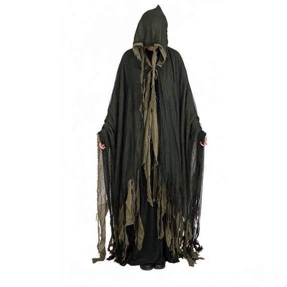 Robe Distressed Fringe, Halloween Costume, Ghost Cloak, Tattered Grim Reaper, Tattered Grim Reaper Cloak Hooded Gauze Robe Distressed Fringe Halloween Costume for Spooky Season