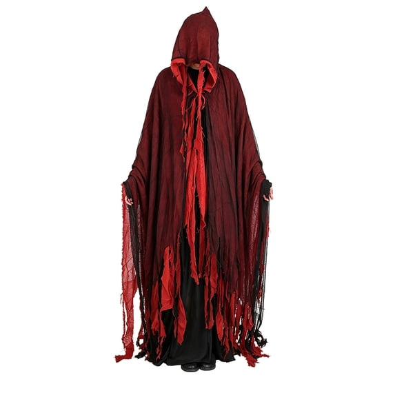 Robe Distressed Fringe, Halloween Costume, Ghost Cloak, Tattered Grim Reaper, Tattered Grim Reaper Cloak Hooded Gauze Robe Distressed Fringe Halloween Costume for Spooky Season