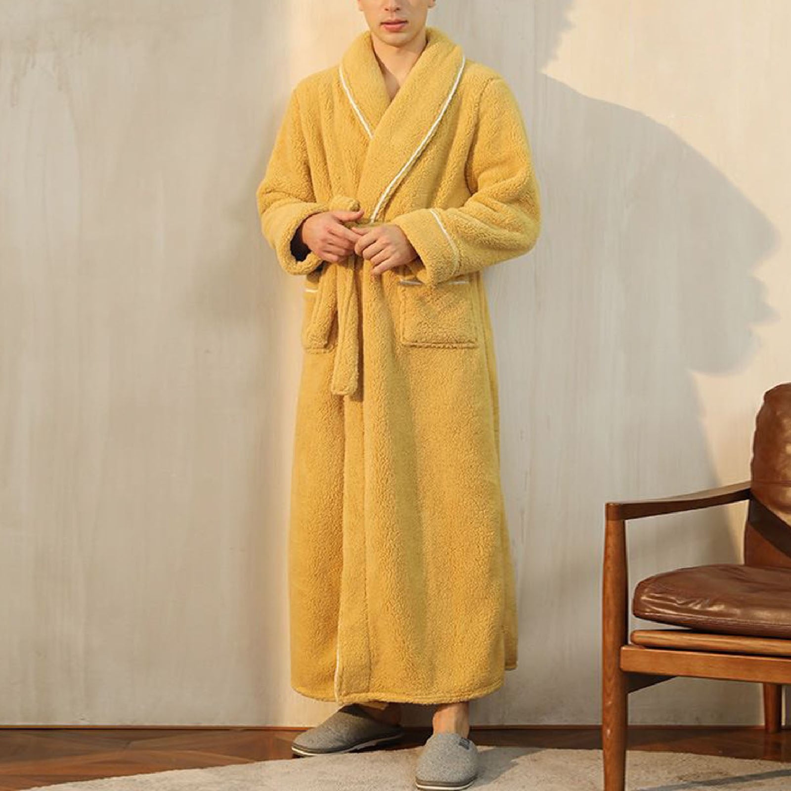 Robe For Men Men Terry Cloth Black Robe Robe Thickened, Couple, Autumn ...