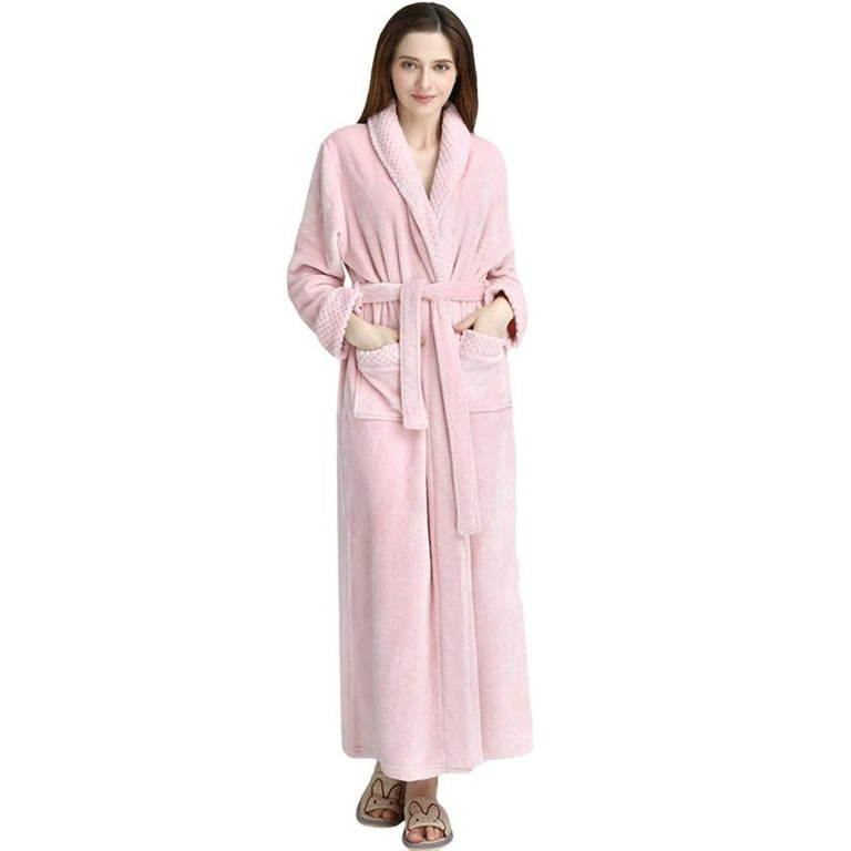 Women and Men Cozy Knit Stretchy Soft Long Robes Full Length Shawl Collar  Spa Bathrobe Super