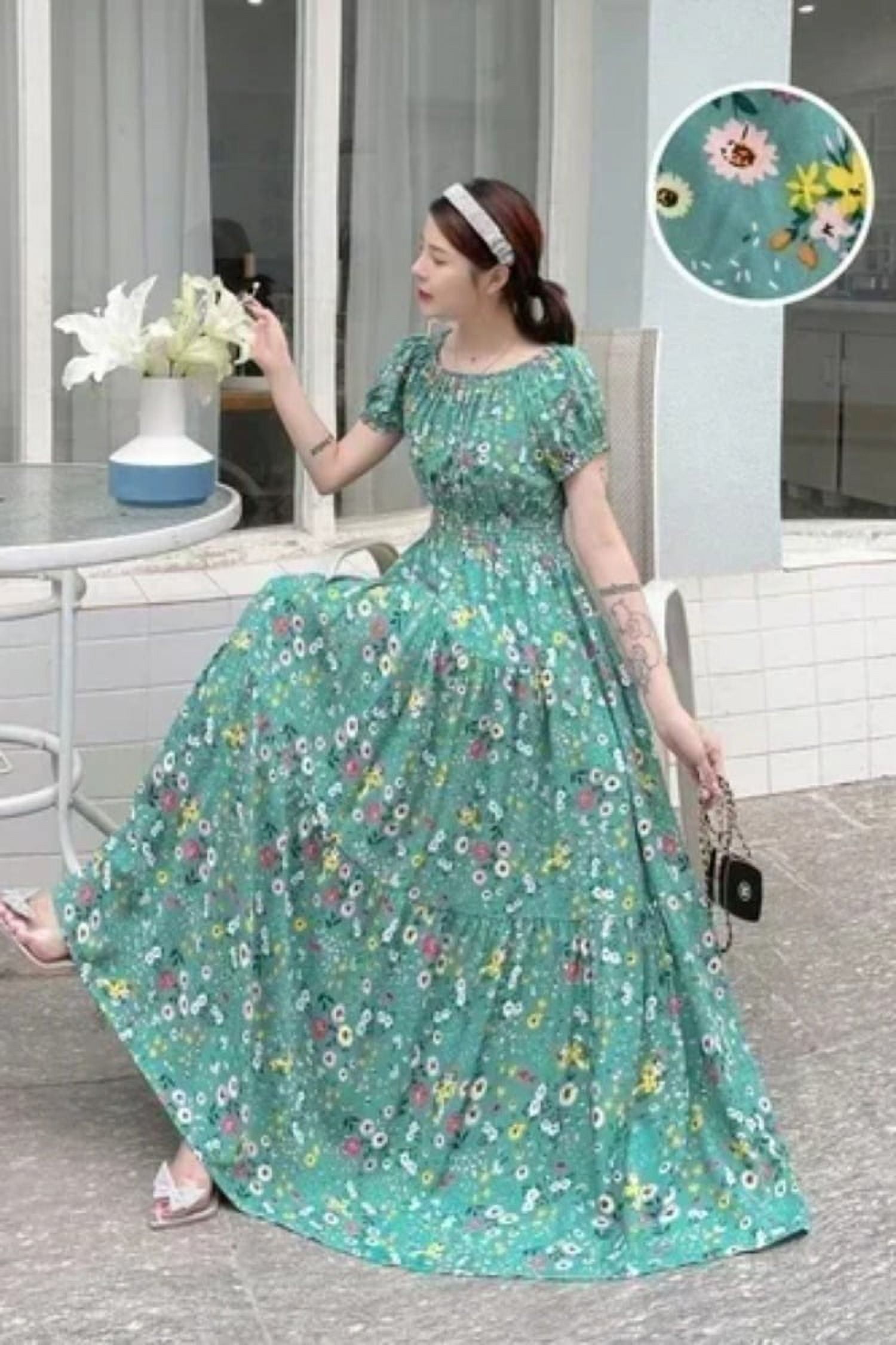Robe Maxi Long Dress Women Summer Indian Clothes Bohemian Cotton Floral  Beach Korean Style Casual De Mujer - Walmart.com