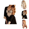 thumbnail image 1 of Robe Sets for Women Satin Lace Kimono Robe and Spaghetti Strap V Neck Backless Ruffle Nightgown 2 Piece Pjs Set, 1 of 6