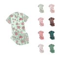 thumbnail image 1 of Robe & Shorts Sets – Lounge Sets for Women & Weekend Pajamas Women's Casual Printed Pyjama Set Silk Satin Short Sleeve Button Down Top And Shorts Set, 1 of 4