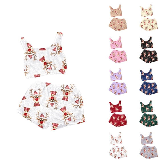 Robe & Shorts Sets – Two Piece Sets for Women & Spa Day Pajamas Ladies' Christmas Casual Two Piece Set Solid Color Tank Top Short Top Shorts Home Clothes Pajama Set