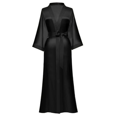 Robe for Women – LOFIR Silky Satin Long Lightweight Soft Bathrobe with V-Neck & Tie Waist – Elegant Womens Robes for Sleep, Lounge, Bridal & Daily Wear