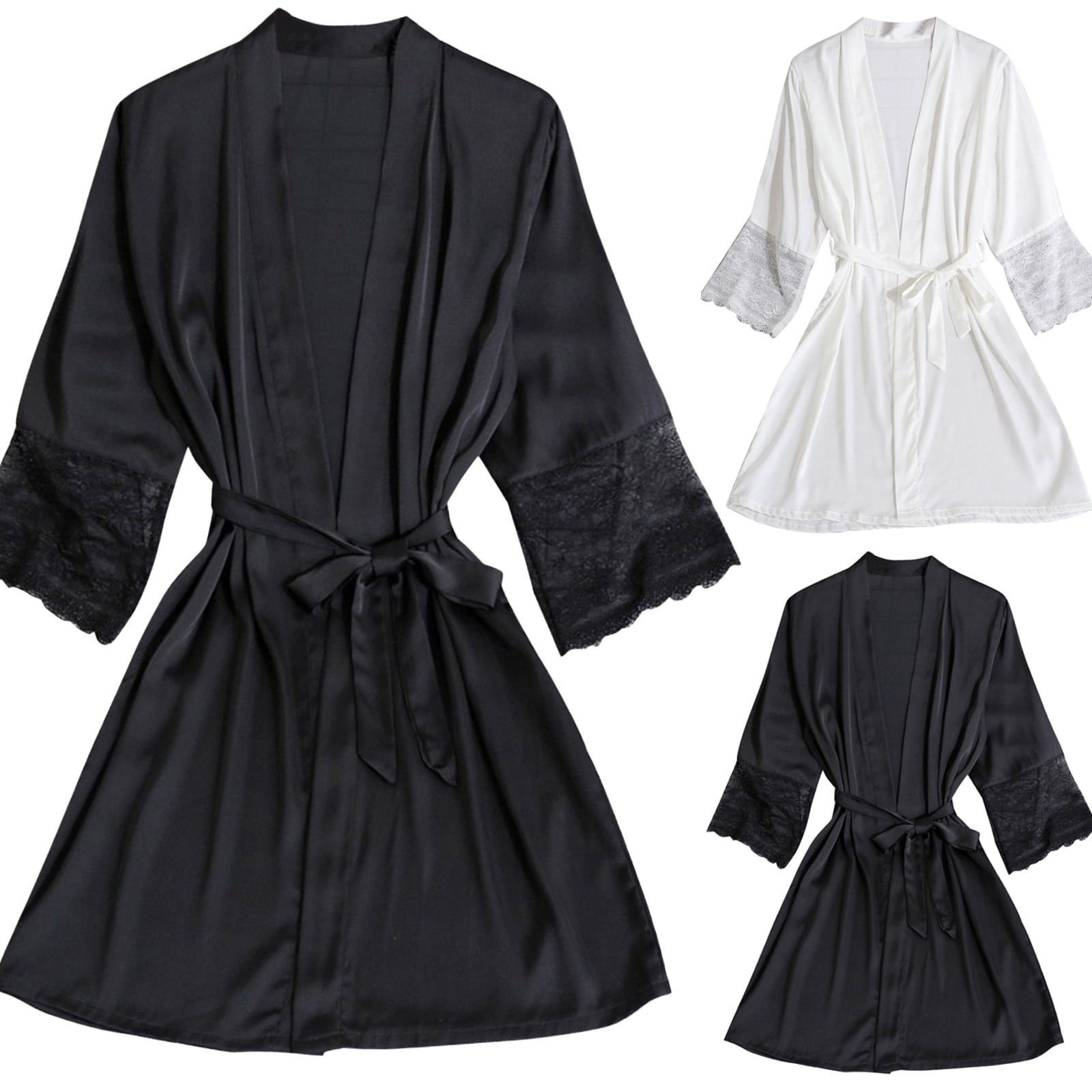Robe for Women LaceTrim Silk Robes Bride Bridesmaid Kimono Satin