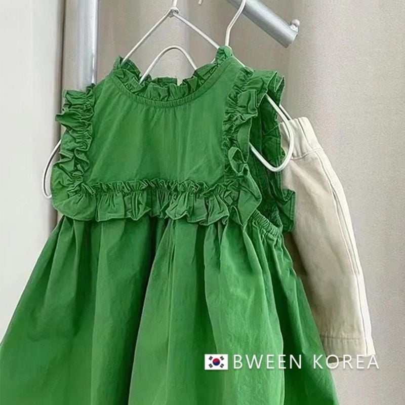 Robe à bretelles vertes décontractées pour filles vêtements coréens