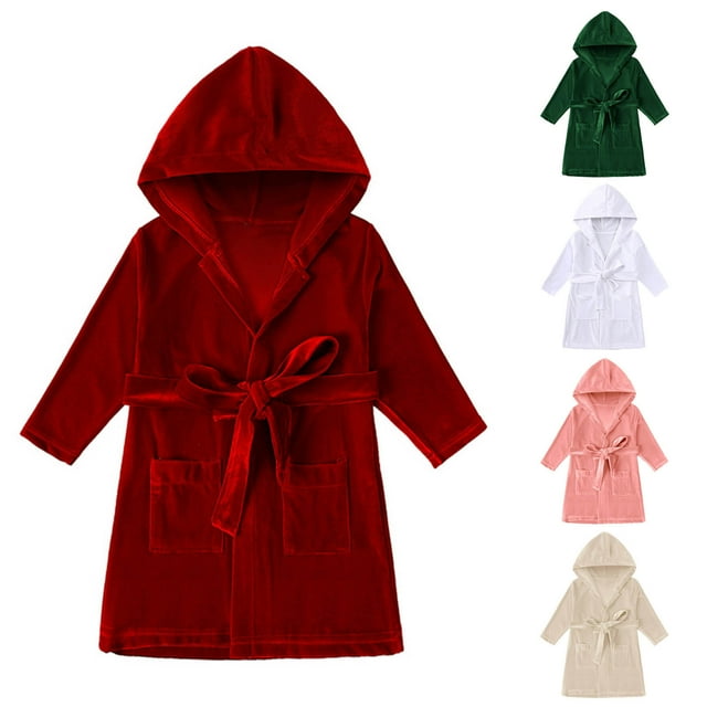 Robe for Girls Toddler Kids Teen Hooded Bathrobe Boys Girls Flannel