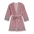 thumbnail image 1 of Robe for Women Fleece Shawl Collar Bath Robe Plush Long Robe Nightgown Lace Trim Soft Sleepwear Attached Belt, 1 of 4