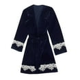 thumbnail image 1 of Robe for Women Fleece Shawl Collar Bath Robe Plush Long Robe Nightgown Lace Trim Soft Sleepwear Attached Belt, 1 of 3