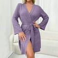 thumbnail image 1 of Robe for Women Ribbed Knit Bathrobe Stretchy Lounge Robe with Pockets Cozy Sleepwear Loungewear Lightweight Kimono Robe for Women, 1 of 5