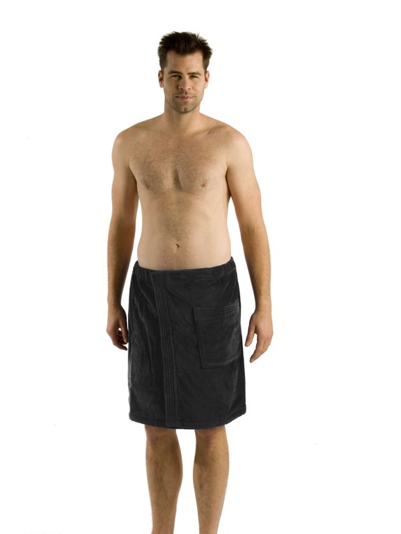 RobeSale Mens Spa Bath Wrap for Pool Sauna Beach Cover Up, Black, One Size