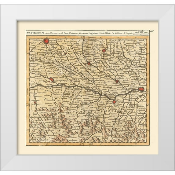 Robert 21x20 White Modern Wood Framed Museum Art Print Titled - Po River Pavia Plaisance Lodi Milan Italy - Robert 1748