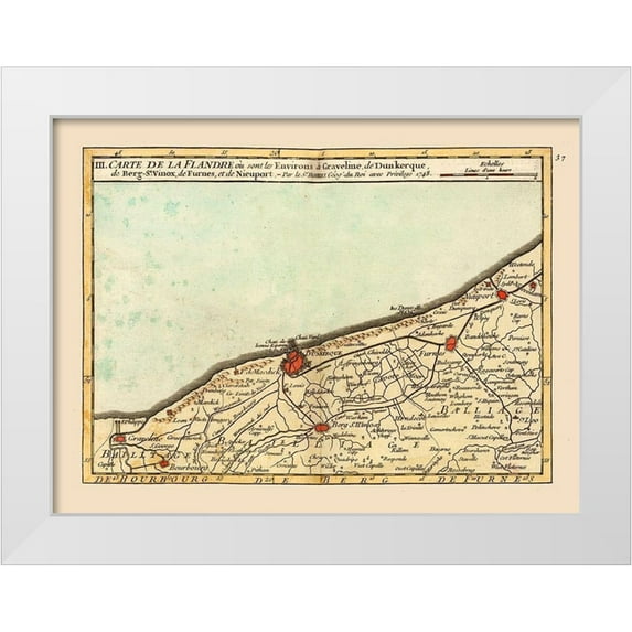 Robert 32x25 White Modern Wood Framed Museum Art Print Titled - Gravelines Environs France - Robert 1748