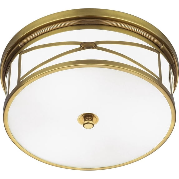 1985-Robert Abbey Lighting-Chase 3-Light Flushmount 15 Inches Wide and 6.25 Inches Tall-Antique Brass Finish