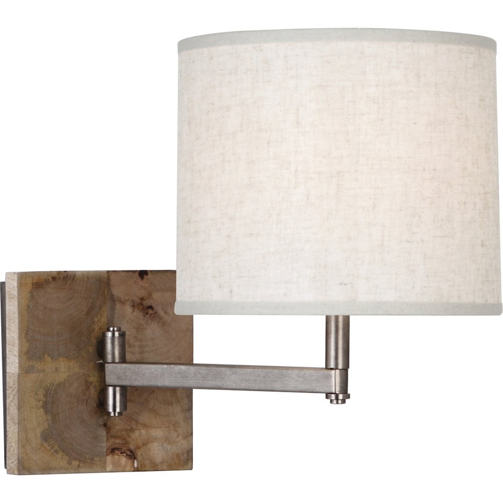 Oliver Rustic Nickel Swing Arm Sconce with Heather Linen Shade