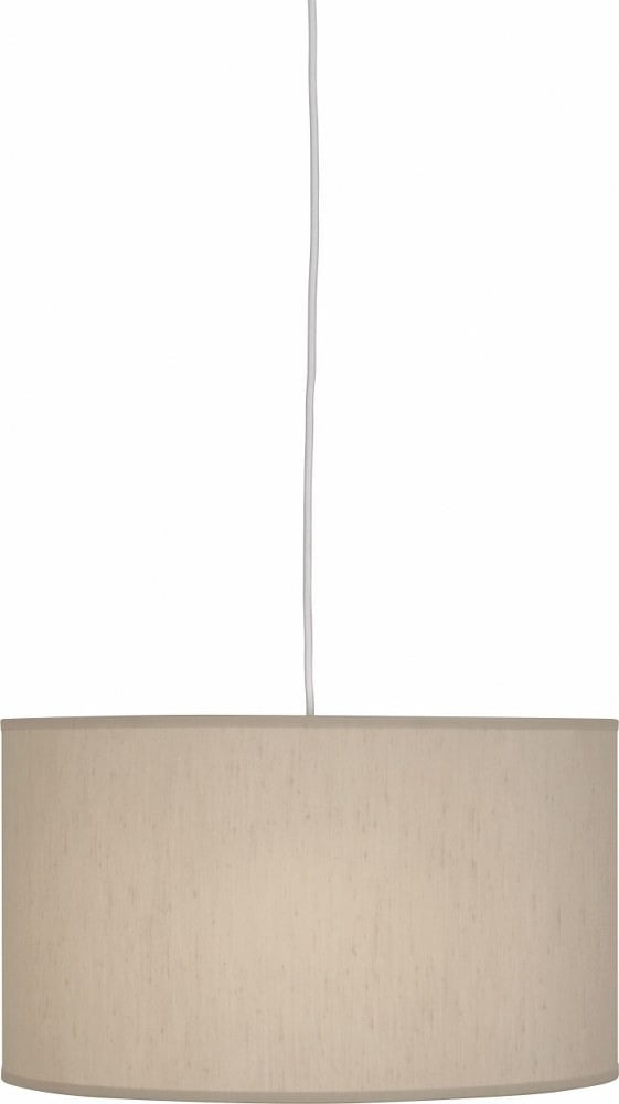 Elena Streamlined 18" Drum Pendant in Painted White with Bone Dupoini Shade
